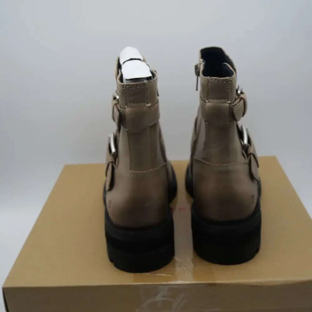 NEW Lucky Brand Women's 6.5 Taini Moto Lug Sole Booties Silver Cloud Brown - Picture 4 of 9